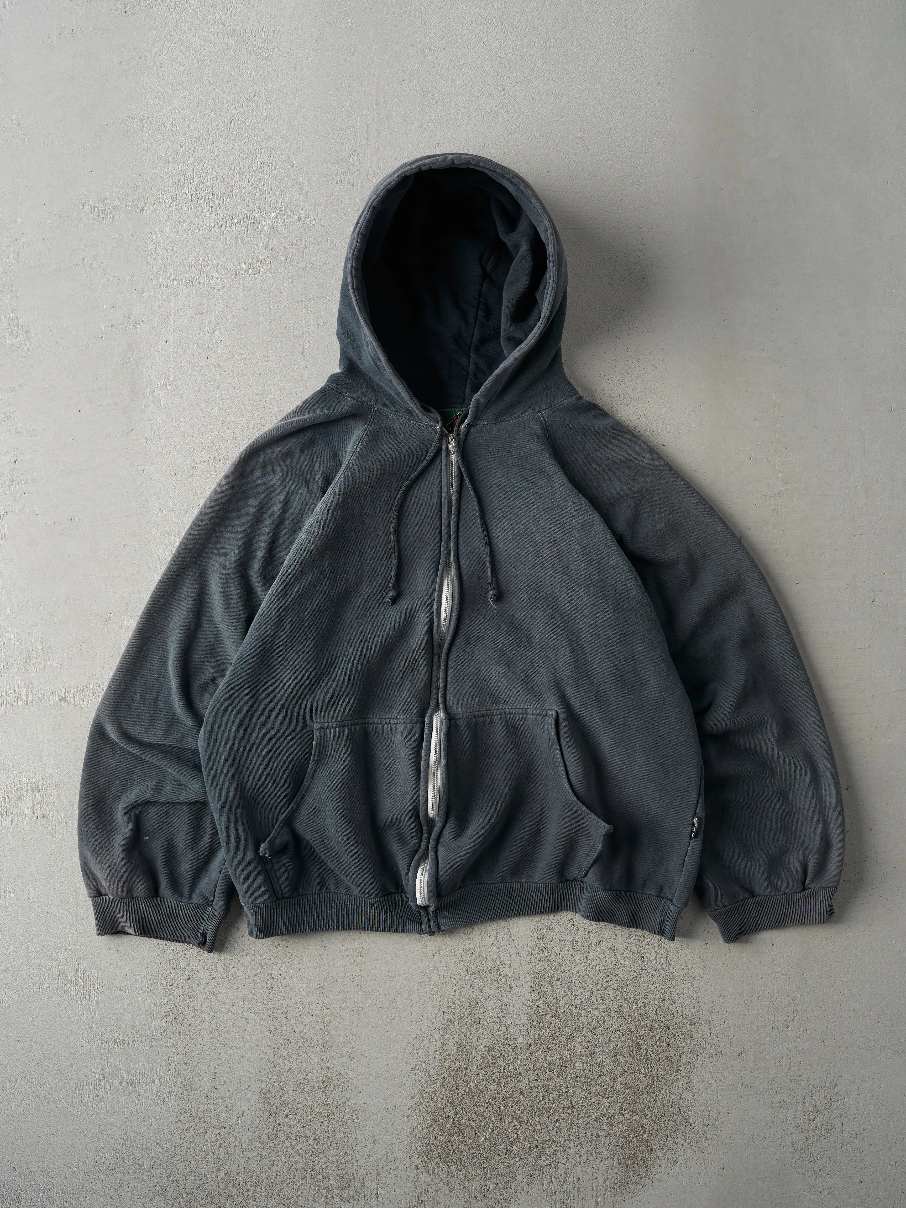 Vintage 90s Charcoal Grey Zip Up Boxy Hoodie (M) sold by Rebalance Vintage