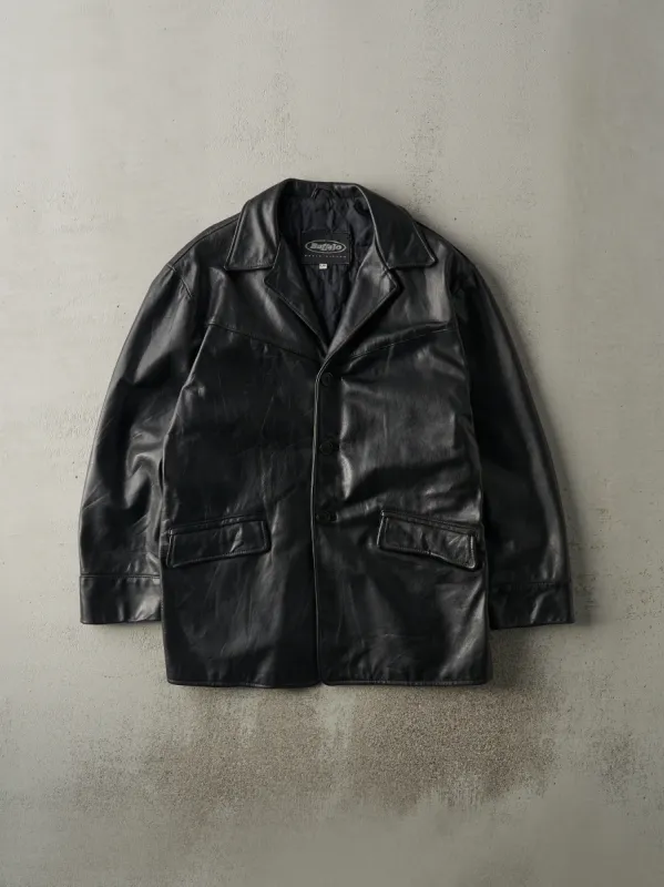 Vintage 90s Black Buffalo Jeans Leather Trench Coat (XL) sold by Rebalance Vintage