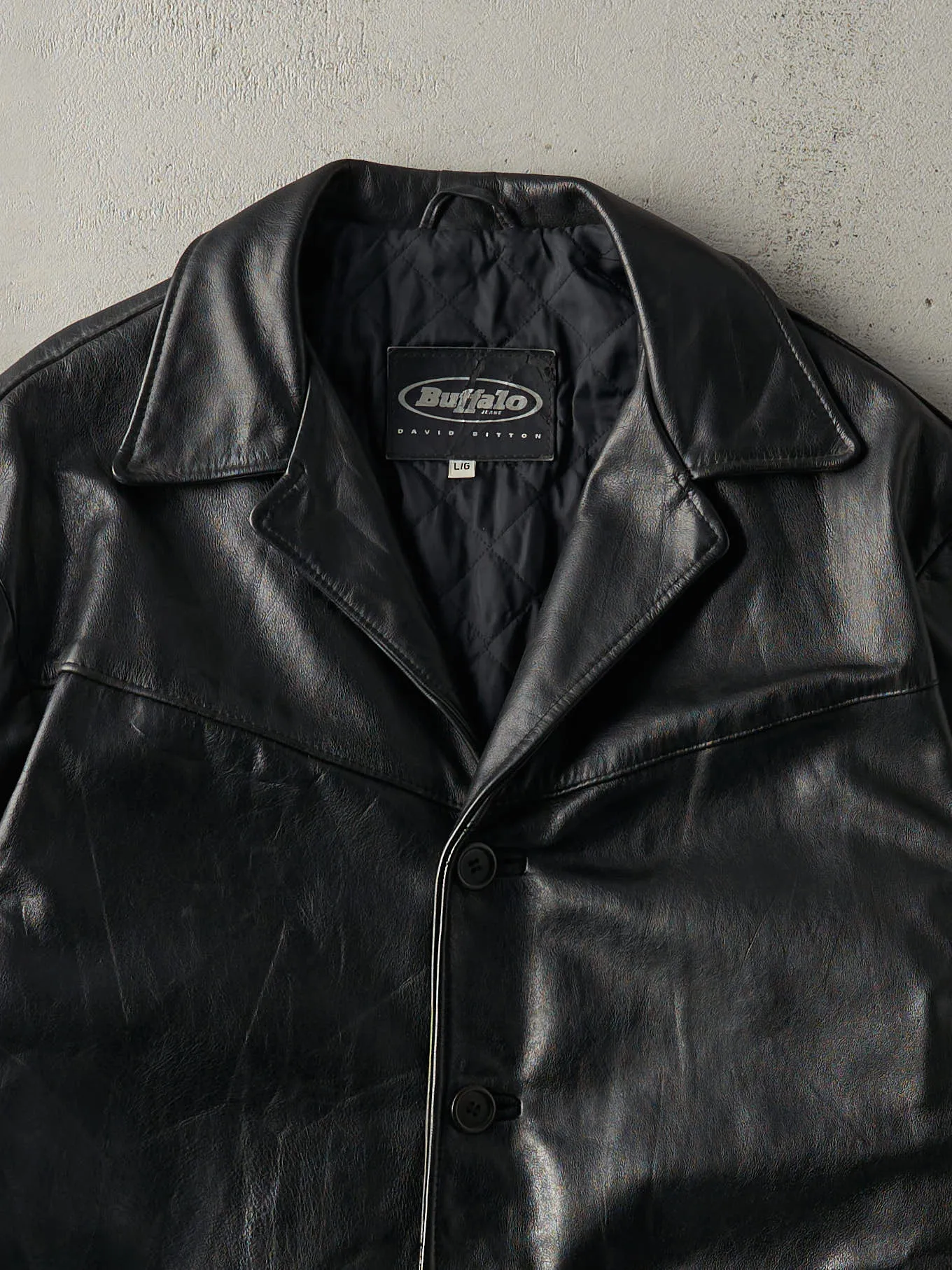 Vintage 90s Black Buffalo Jeans Leather Trench Coat (XL) sold by Rebalance Vintage product image thumbnail 3