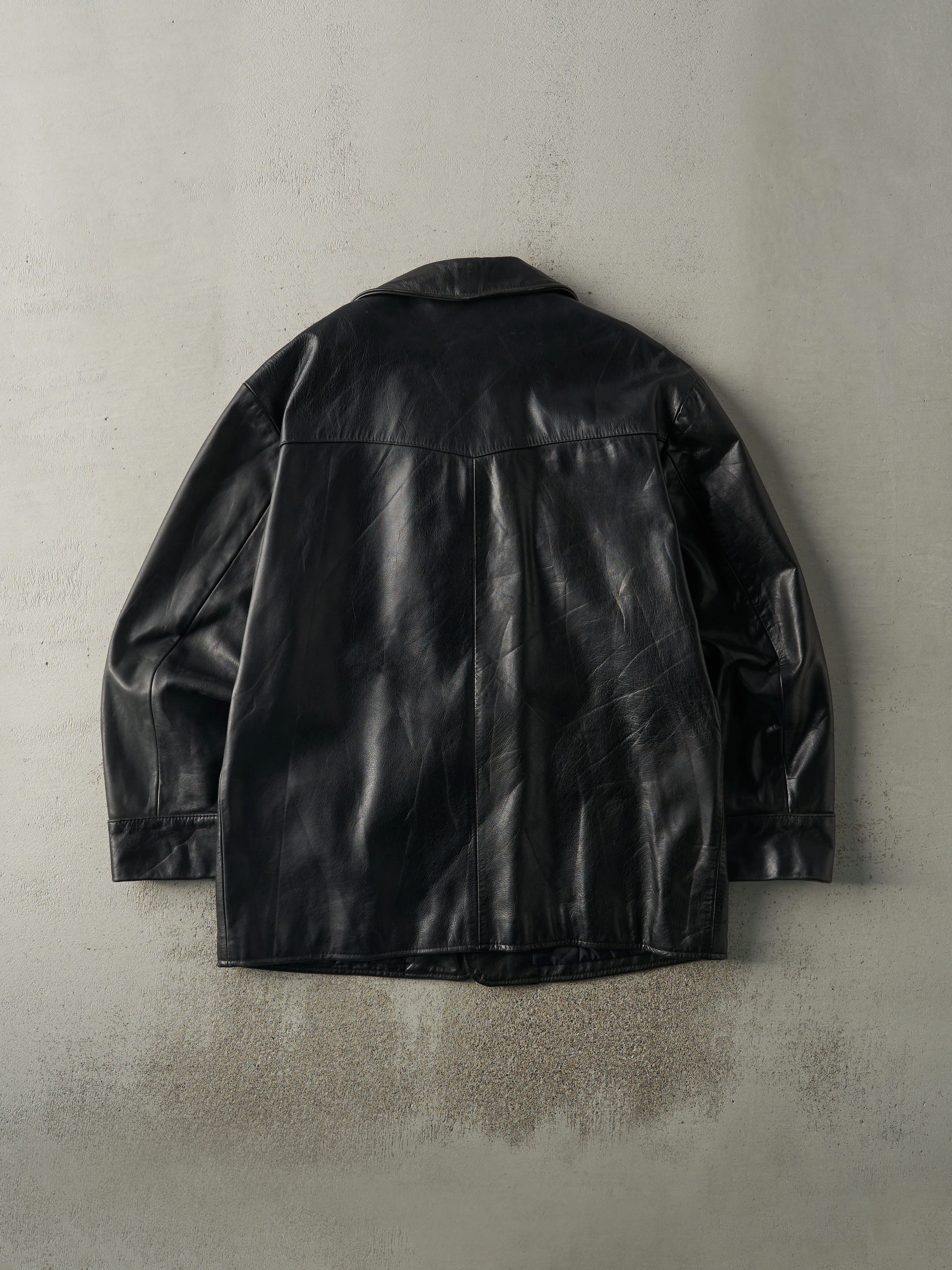 Vintage 90s Black Buffalo Jeans Leather Trench Coat (XL) sold by Rebalance Vintage product image thumbnail 2