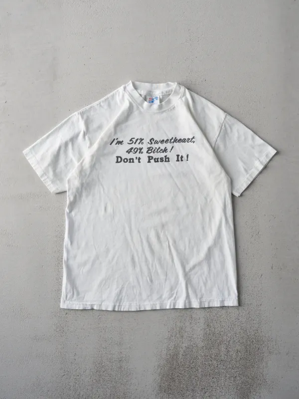 Vintage 90s White "Im 51% Sweetheart..." Single Stitch Tee (S) sold by Rebalance Vintage