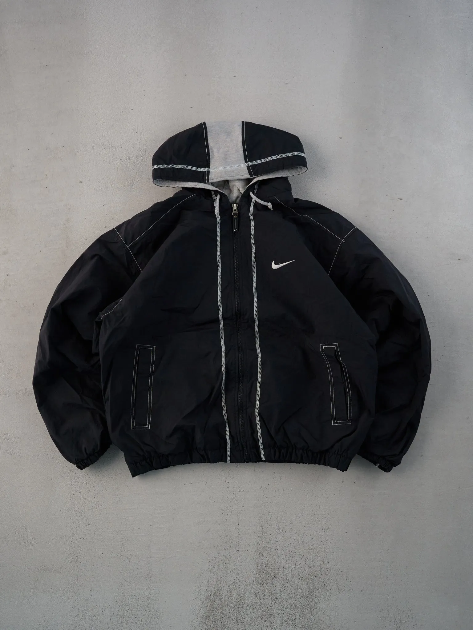 Vintage Y2k Black Nike Hooded Windbreaker Jacket (L/XL) sold by Rebalance Vintage