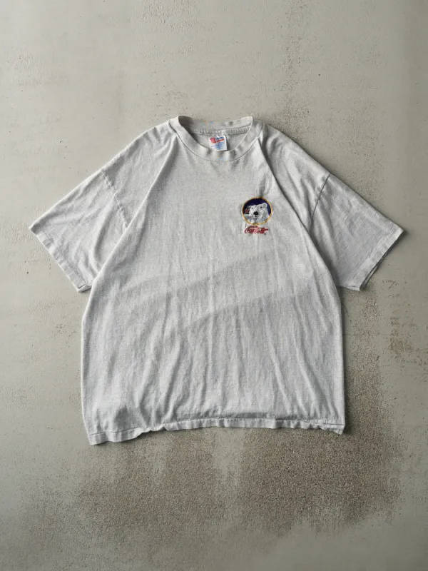 Vintage 90s Heather Grey Embroidered Coca Cola Single Stitch Tee (M/L) sold by Rebalance Vintage