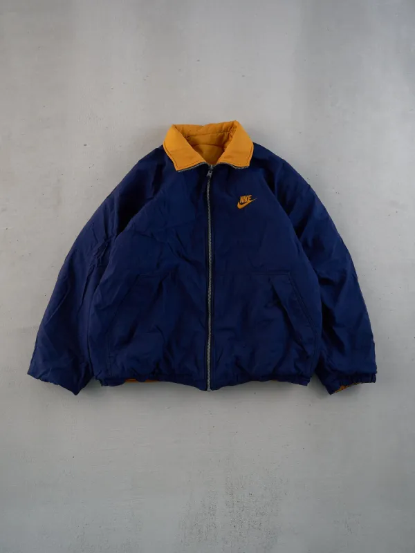 Vintage 90s Navy Blue and Yellow Collared Jacket (M/L) sold by Rebalance Vintage
