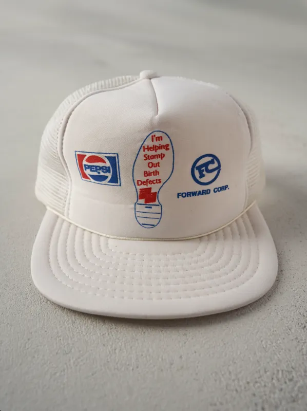 Vintage 80s White Pepsi x Forward Corp Foam Trucker Hat sold by Rebalance Vintage