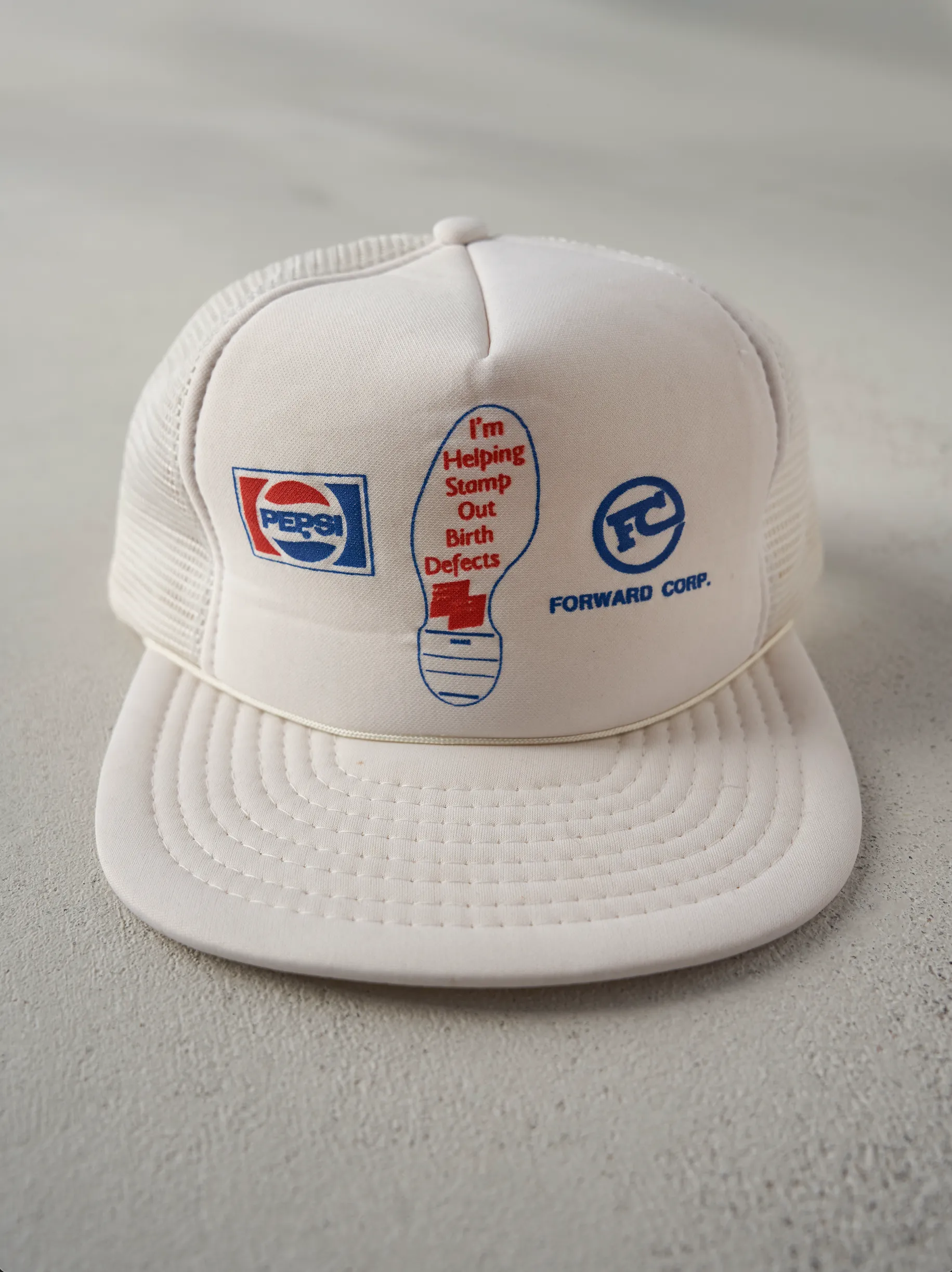Vintage 80s White Pepsi x Forward Corp Foam Trucker Hat sold by Rebalance Vintage