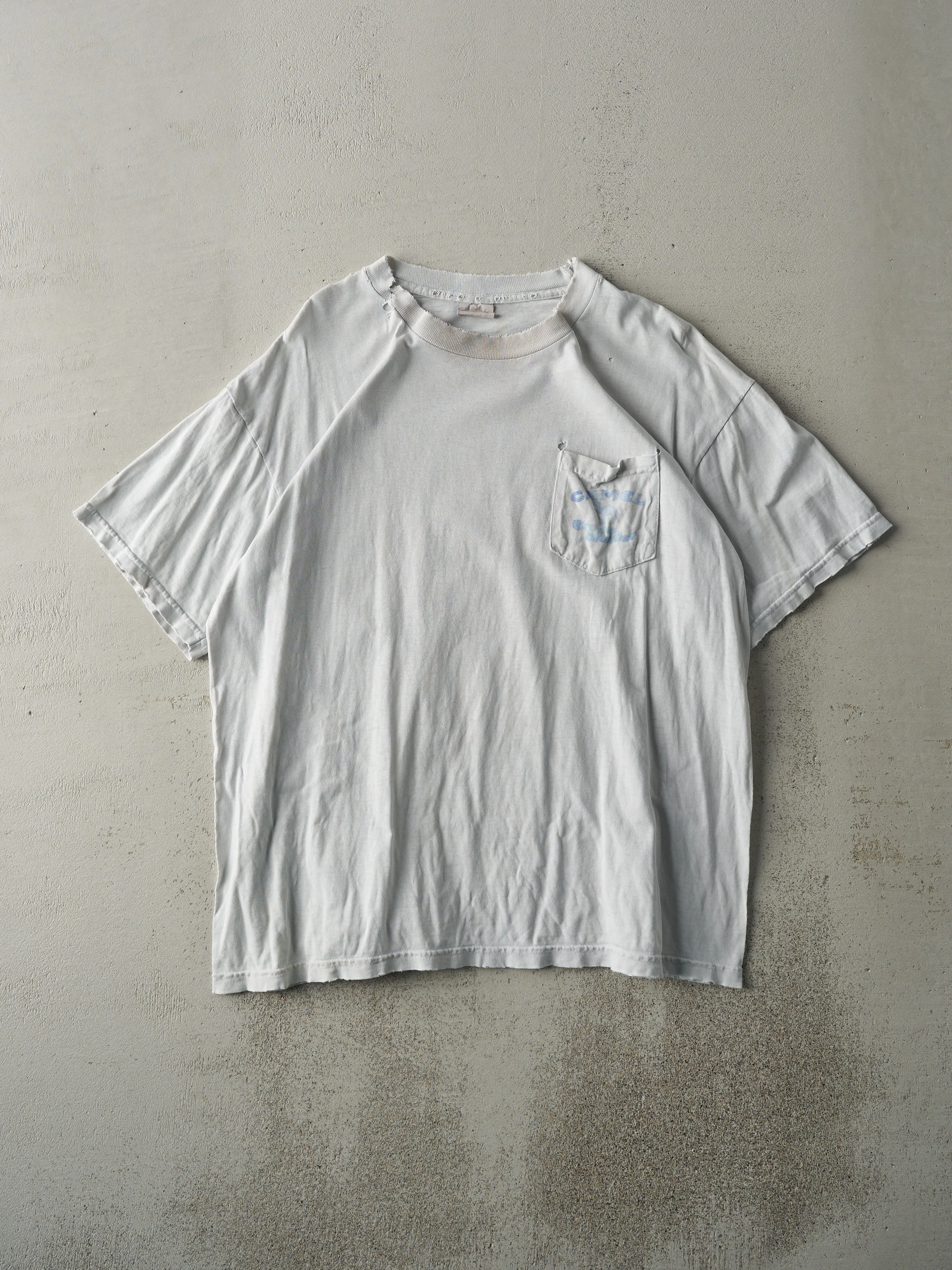 Vintage 80s Faded White Camel Big Vegas Groove Blender Pocket Tee (M/L) sold by Rebalance Vintage