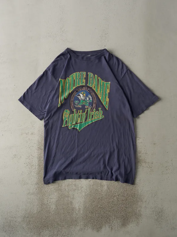 Vintage 90s Navy Blue Notre Dame Fighting Irish Single Stitch Tee (L/XL) sold by Rebalance Vintage