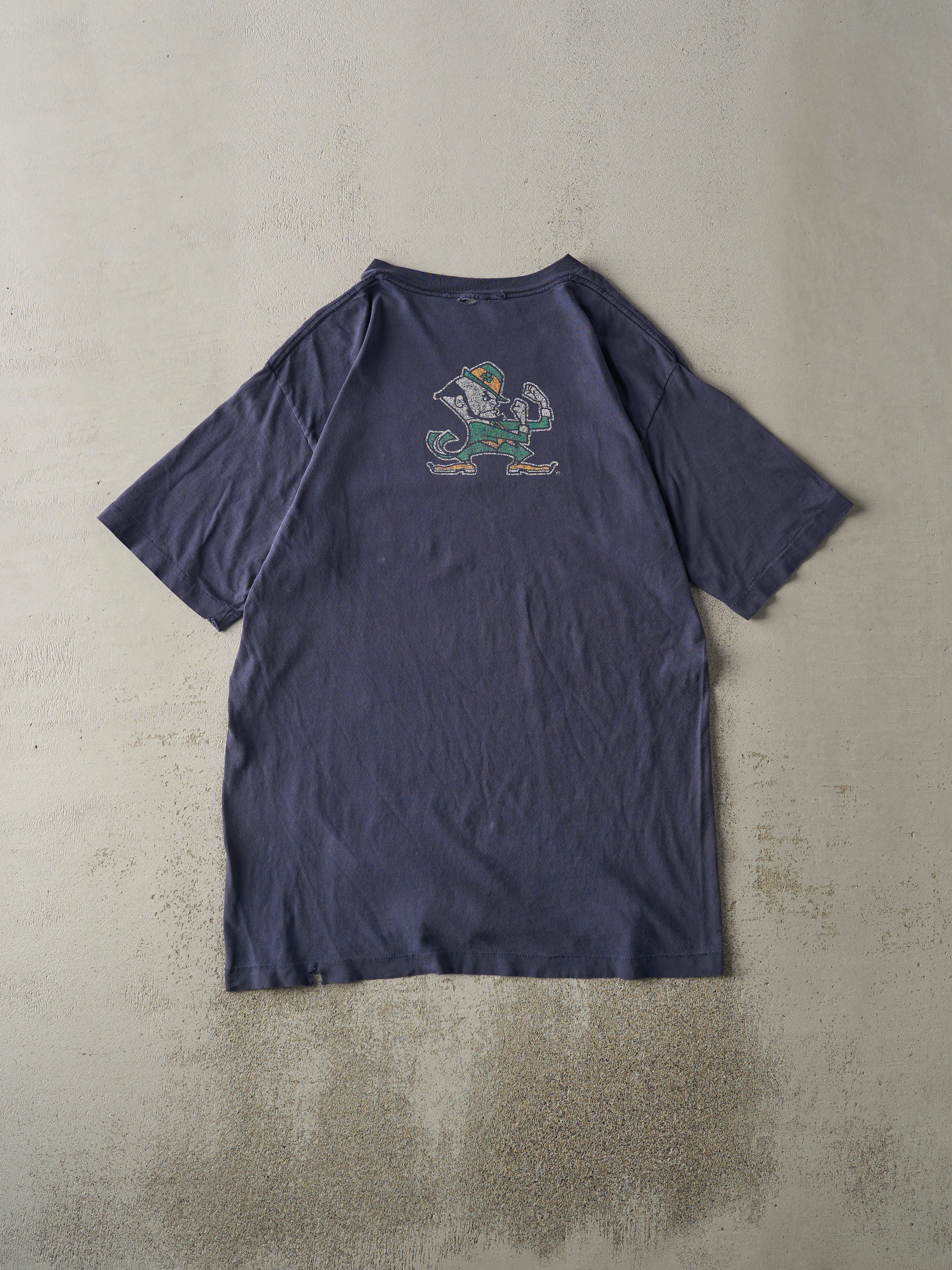 Vintage 90s Navy Blue Notre Dame Fighting Irish Single Stitch Tee (L/XL) sold by Rebalance Vintage product image thumbnail 2