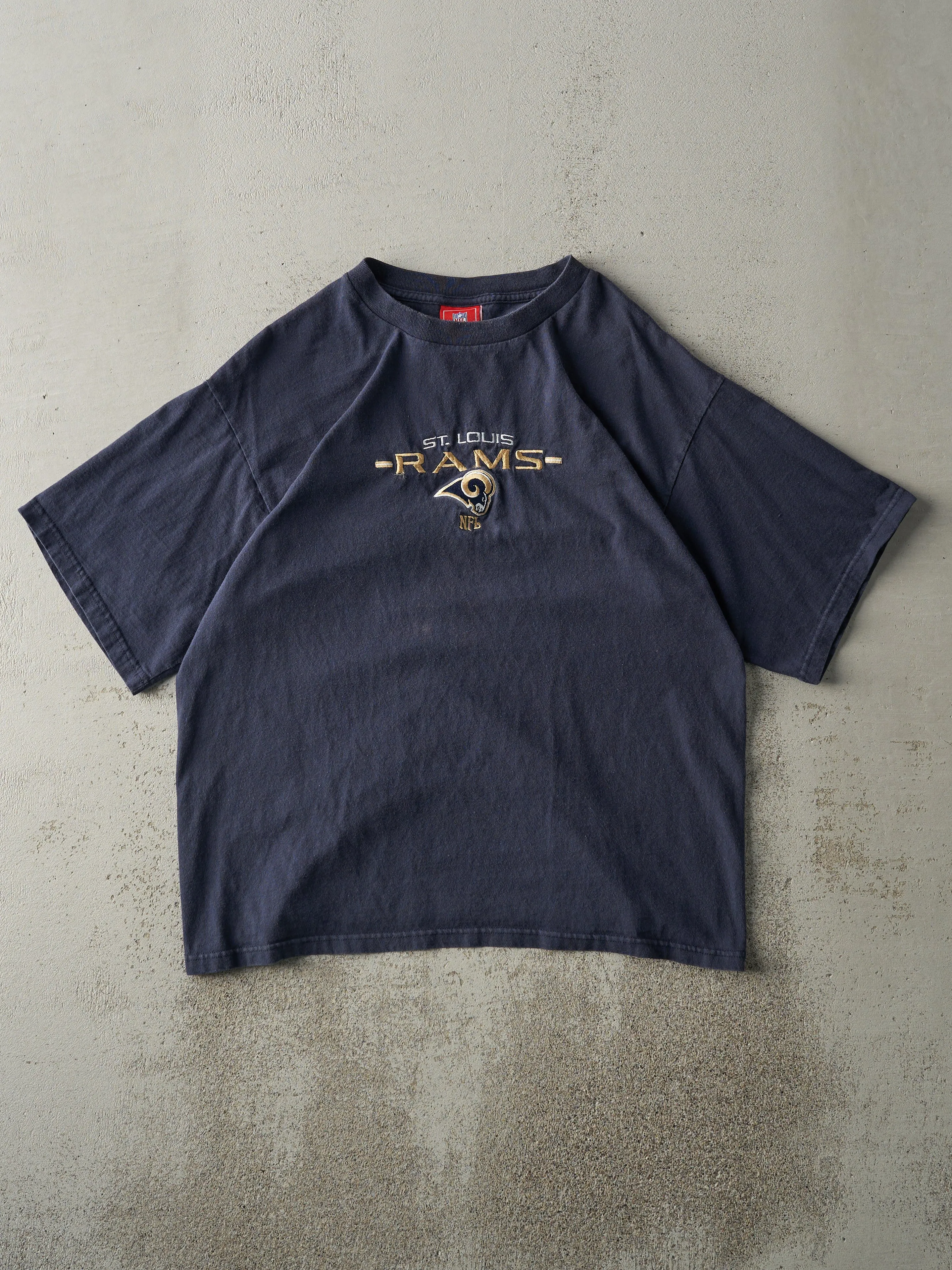 Vintage Y2K Navy Blue Embroidered St. Louis Rams Tee (M) sold by Rebalance Vintage