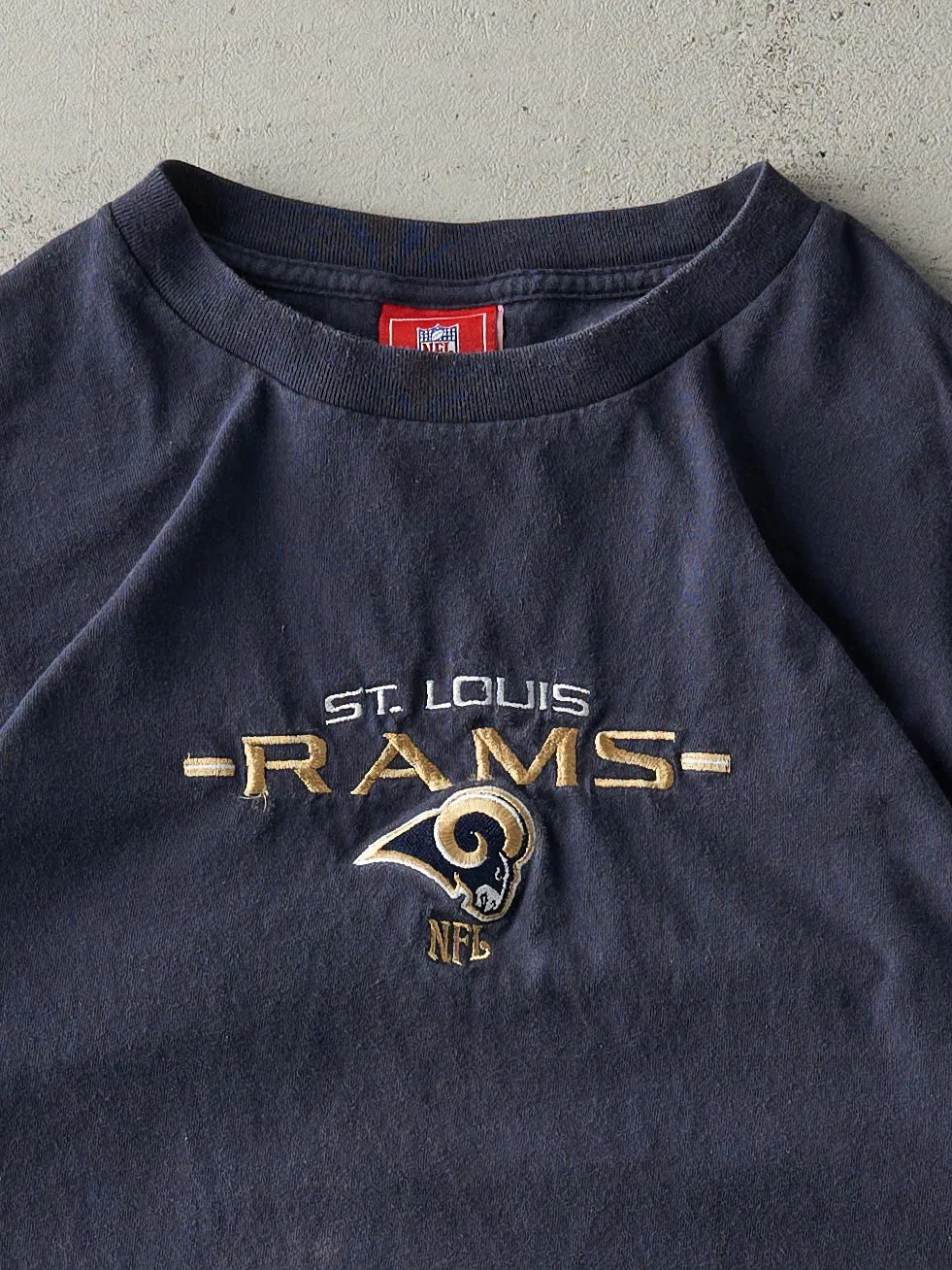 Vintage Y2K Navy Blue Embroidered St. Louis Rams Tee (M) sold by Rebalance Vintage product image thumbnail 2