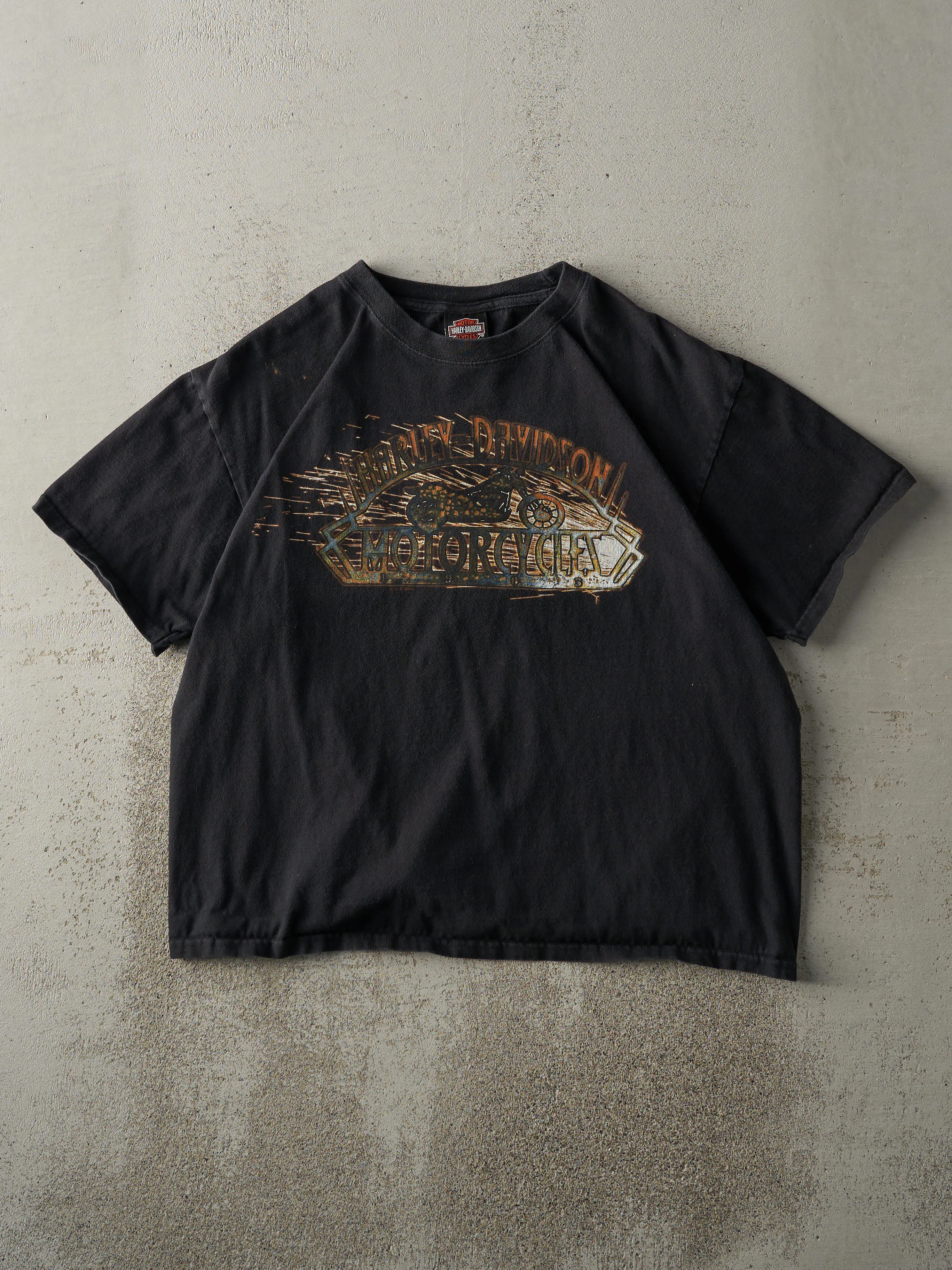 Vintage 08' Black Cement City Michigan Harley Davidson Tee (L) sold by Rebalance Vintage