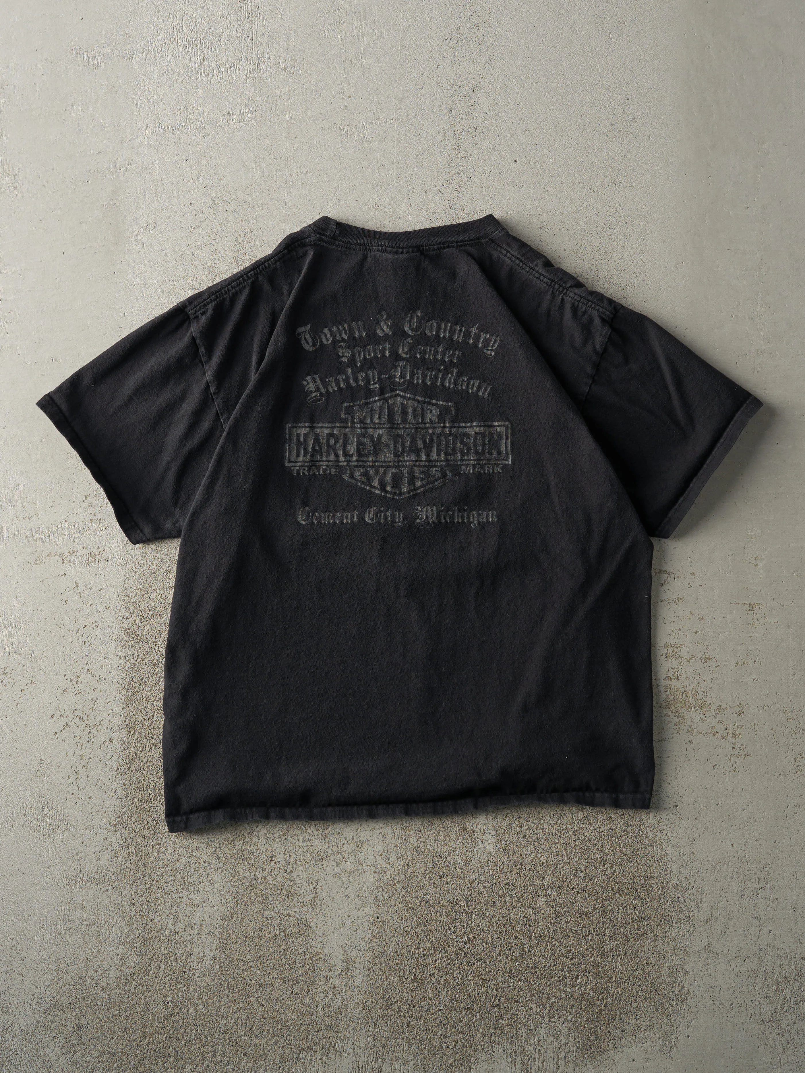 Vintage 08' Black Cement City Michigan Harley Davidson Tee (L) sold by Rebalance Vintage product image thumbnail 2