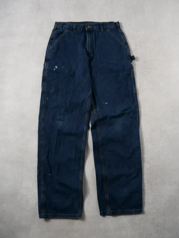 Vintage 90s Dark Blue Carhartt Denim Carpenter Pants (30x34) sold by Rebalance Vintage