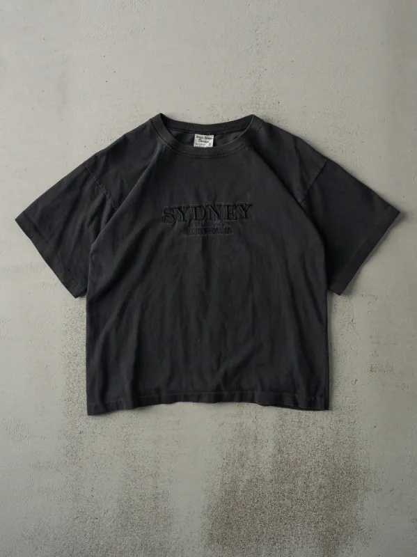 Vintage 90s Black Sydney Australia Embroidered Boxy Tee (S/M) sold by Rebalance Vintage
