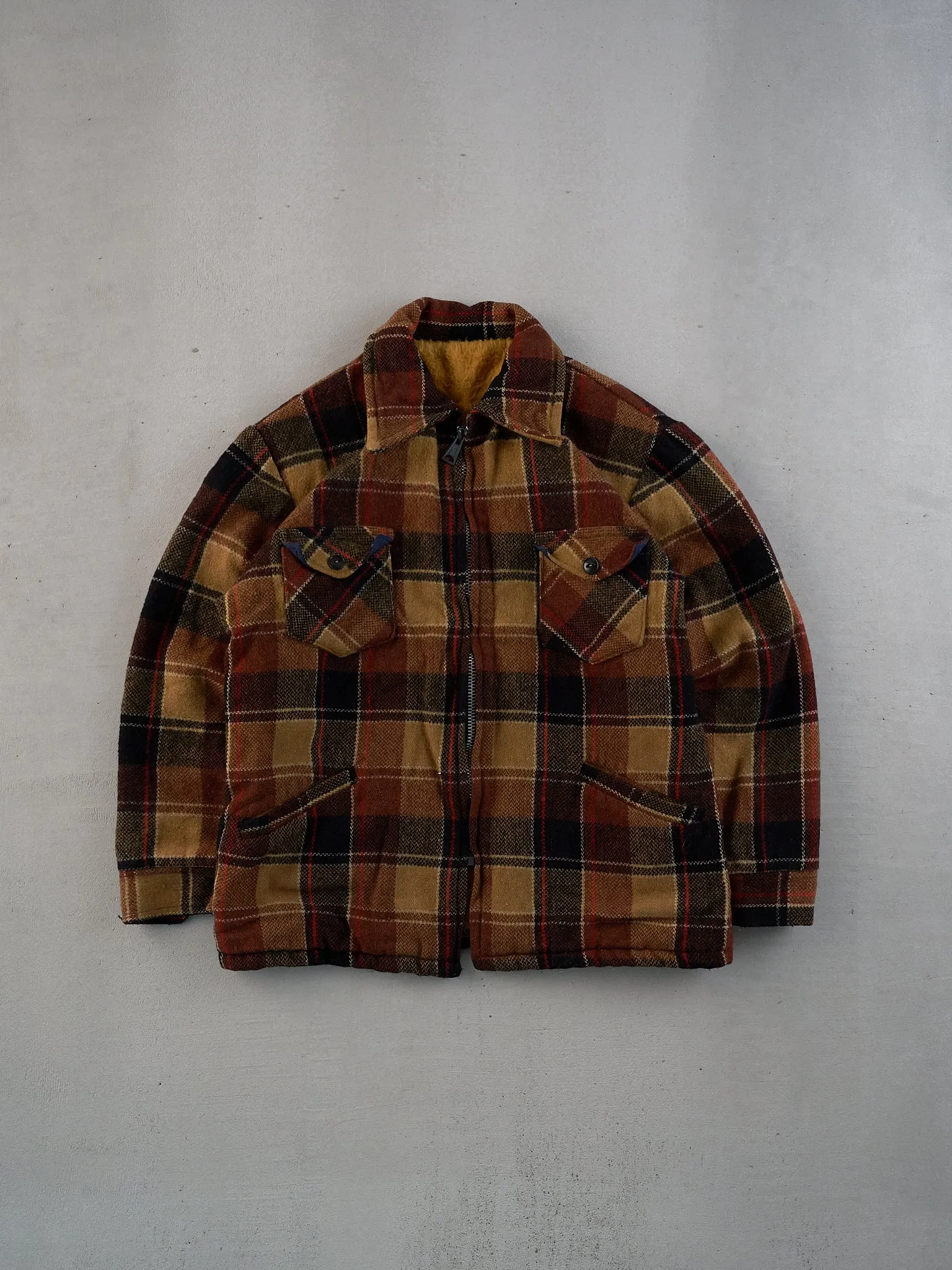 Vintage 90s Brown and Beige Plaid Collared Zip Up (M) sold by Rebalance Vintage