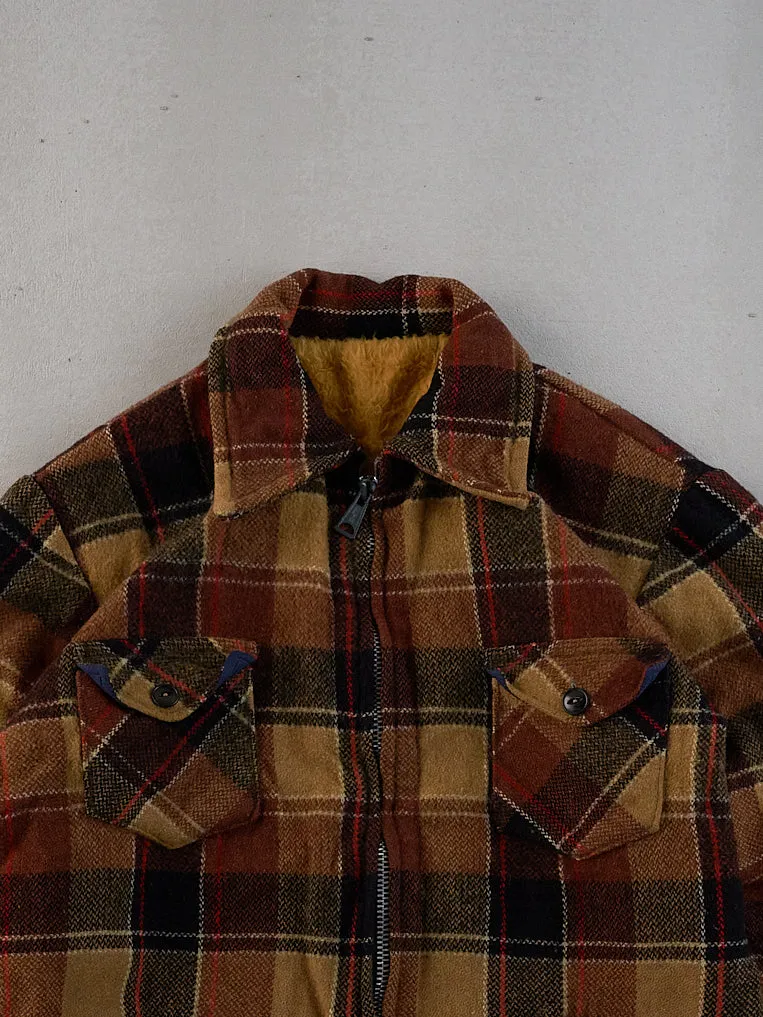 Vintage 90s Brown and Beige Plaid Collared Zip Up (M) sold by Rebalance Vintage product image thumbnail 2
