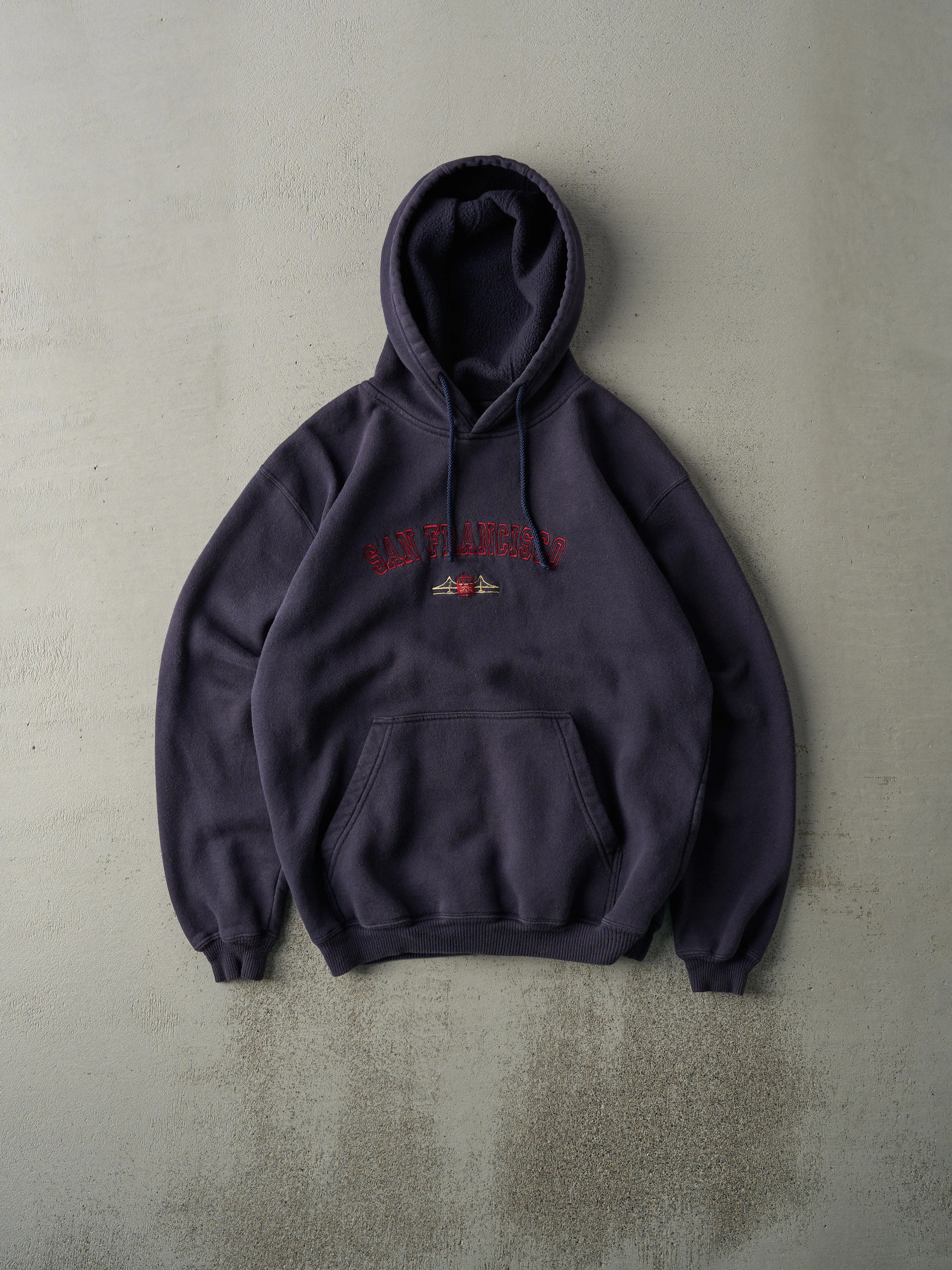 Vintage 90s Navy Blue Embroidered San Francisco Hoodie (M) sold by Rebalance Vintage