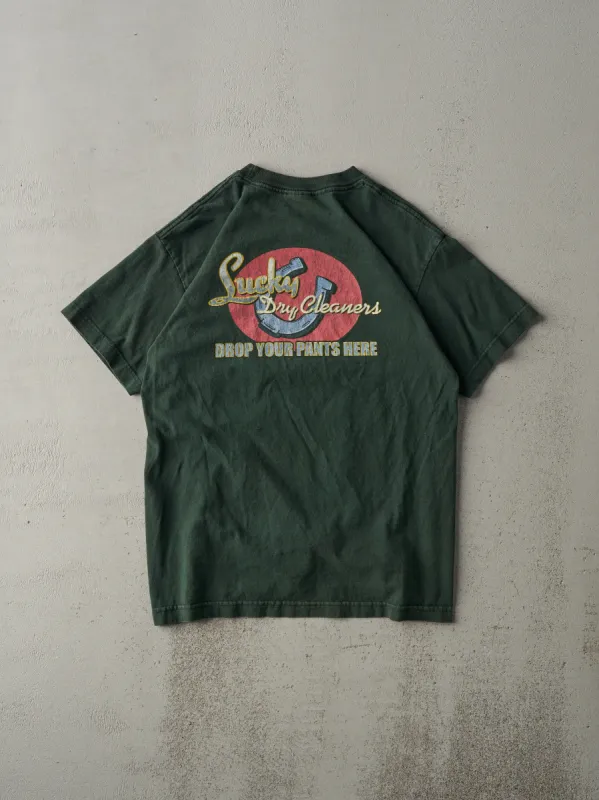Vintage Y2K Forest Green "Lucky Dry Cleaners" Tee (S) sold by Rebalance Vintage