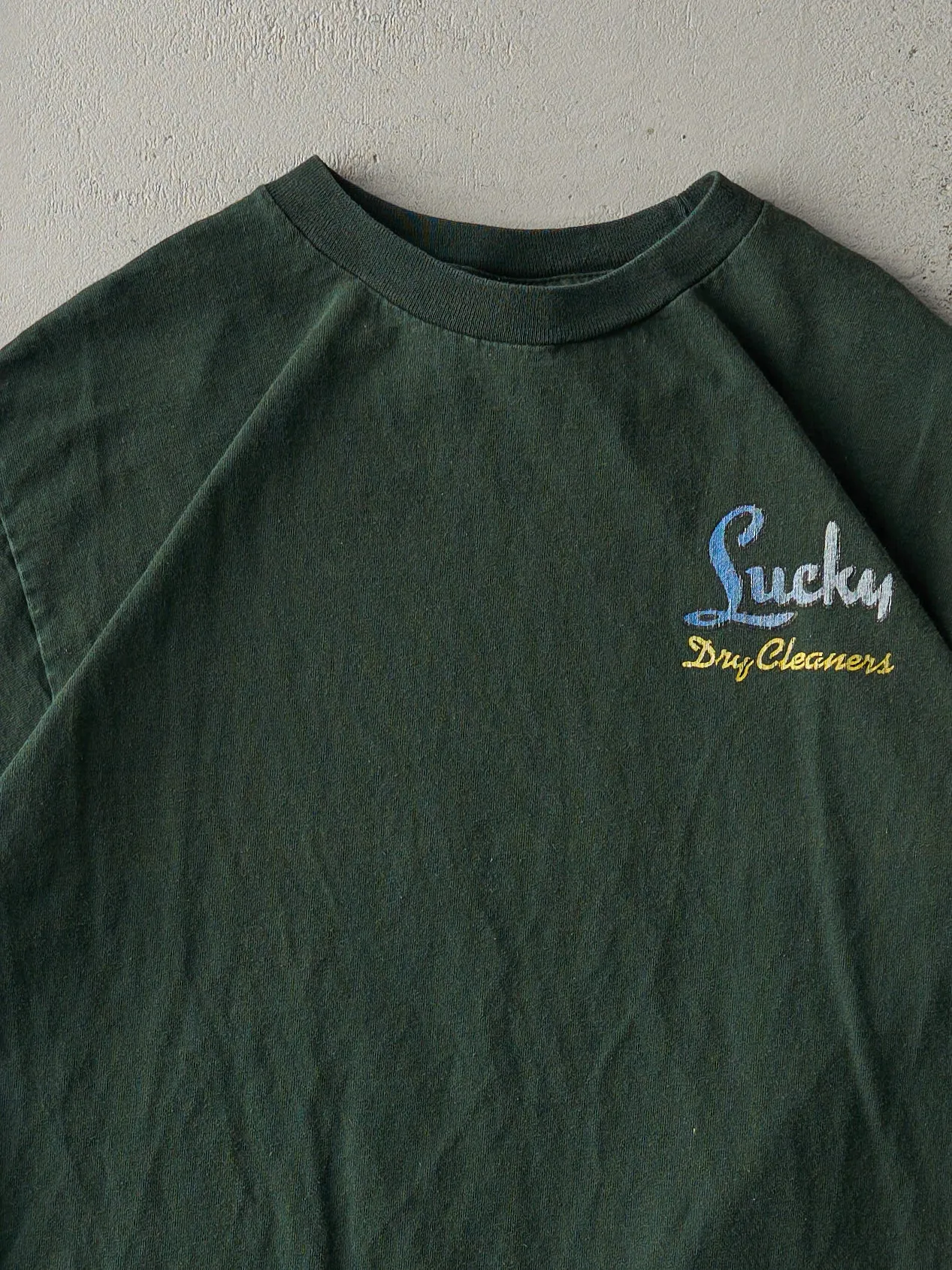 Vintage Y2K Forest Green "Lucky Dry Cleaners" Tee (S) sold by Rebalance Vintage product image thumbnail 3