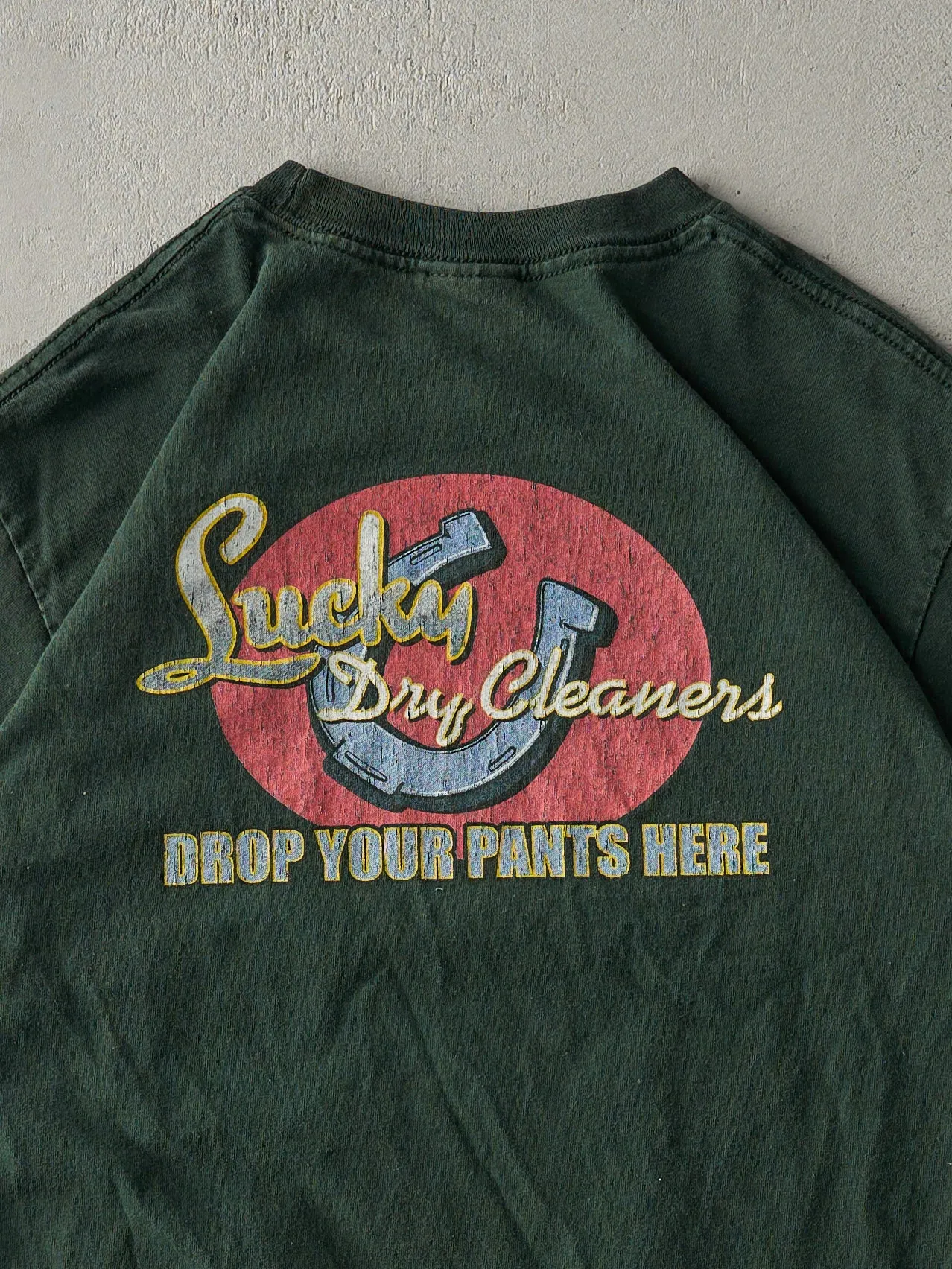Vintage Y2K Forest Green "Lucky Dry Cleaners" Tee (S) sold by Rebalance Vintage product image thumbnail 4
