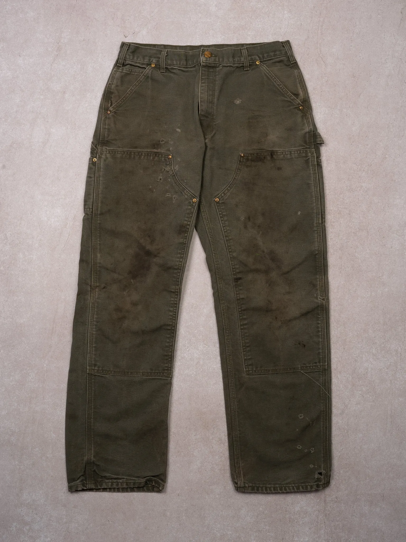 Vintage 90s Green Carhartt Rugged Double Knee Cargo Pants (34 x 31) sold by Rebalance Vintage
