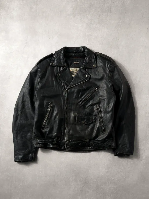 Vintage 90s Black Open Road Biker Harley Davidson Leather Jacket (L) sold by Rebalance Vintage