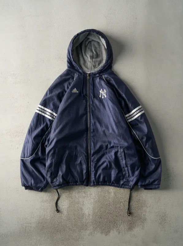 Vintage 90s Navy Blue Adidas New York Yankees Sweater Lined Zip Up Windbreaker Jacket (XL) sold by Rebalance Vintage