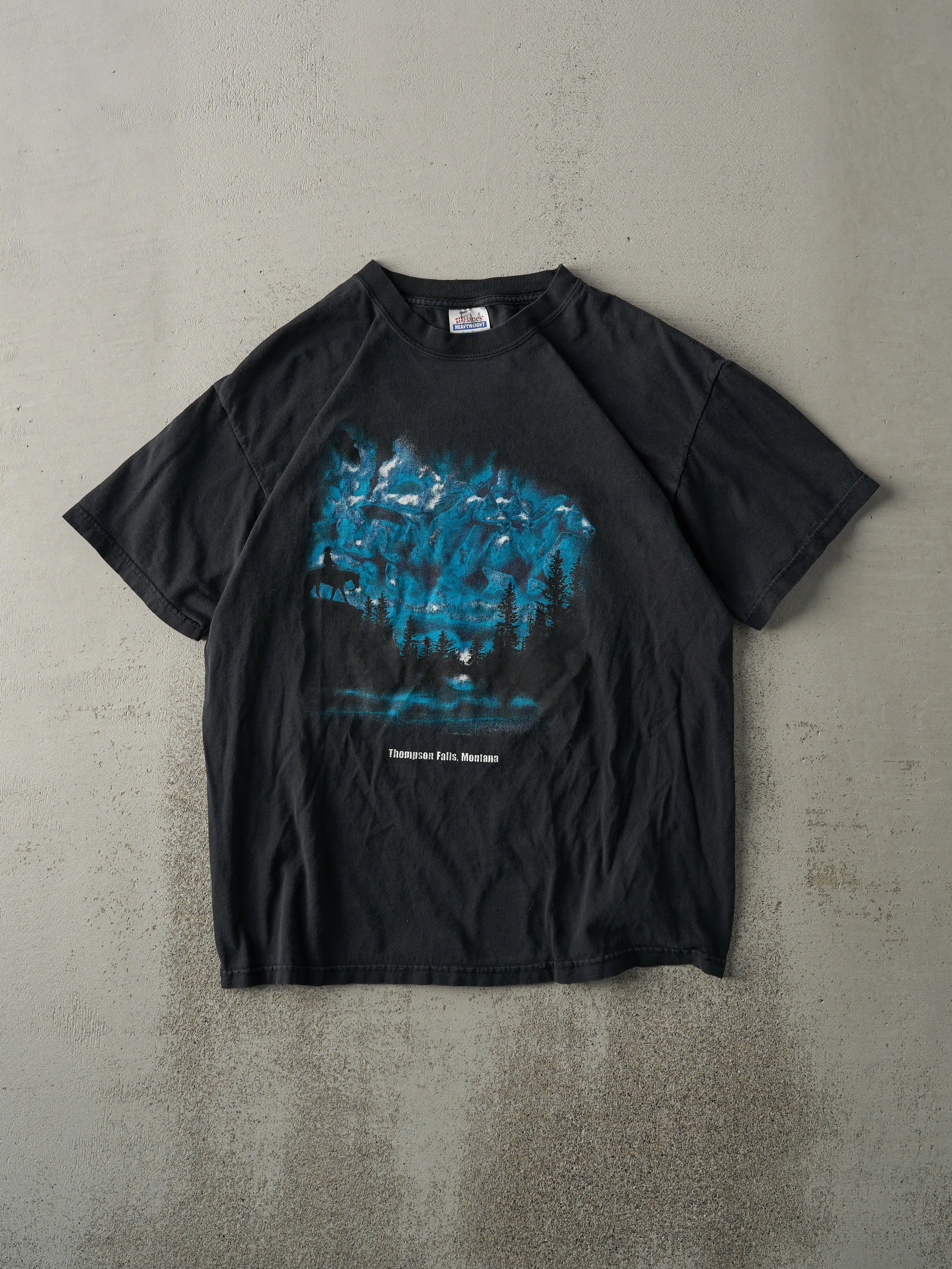 Vintage Y2K Black Thompson Falls, Montana Tee (M) sold by Rebalance Vintage