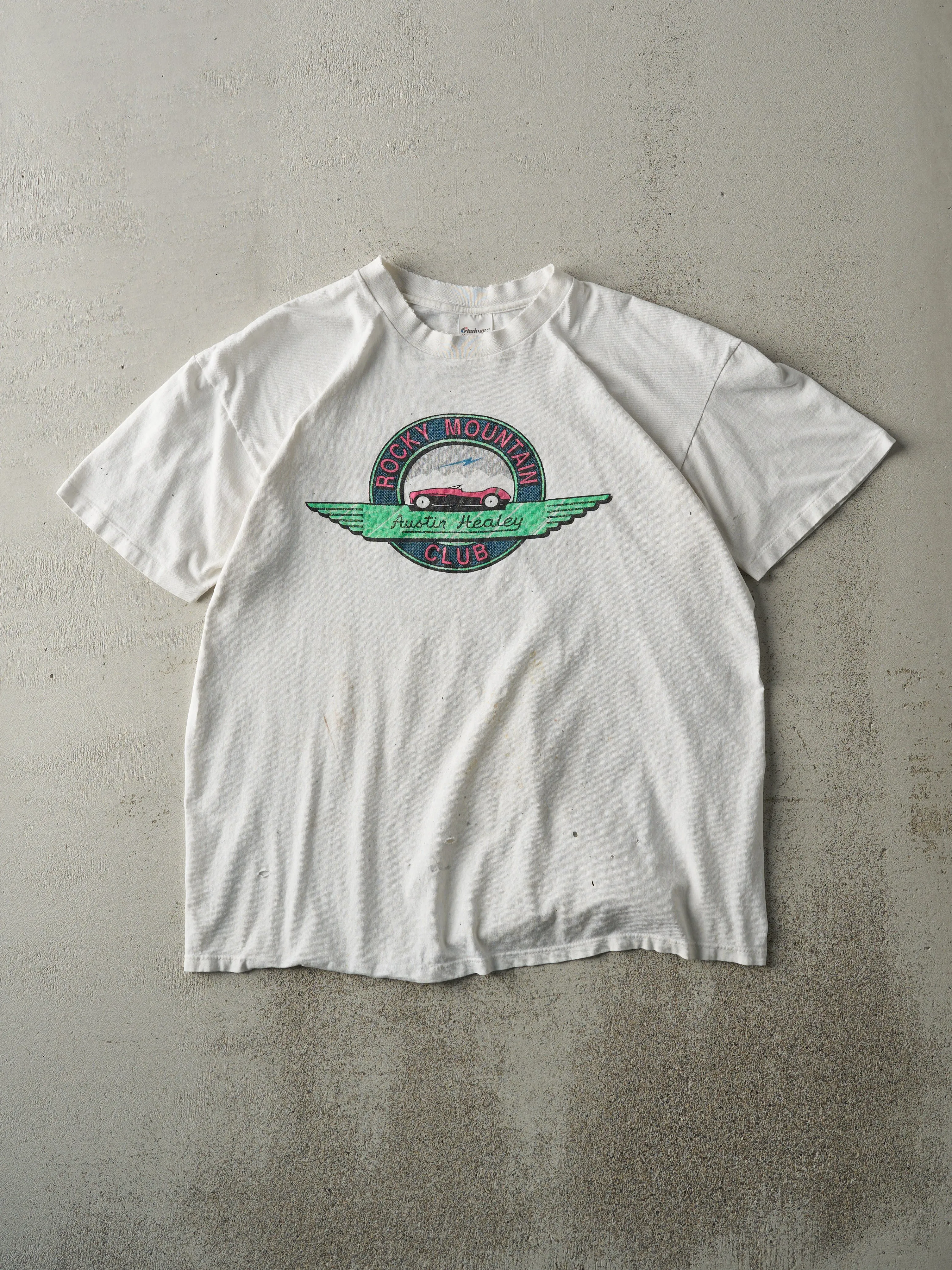 Vintage 90s White Austin Healey Rocky Mountain Club Tee (M) sold by Rebalance Vintage
