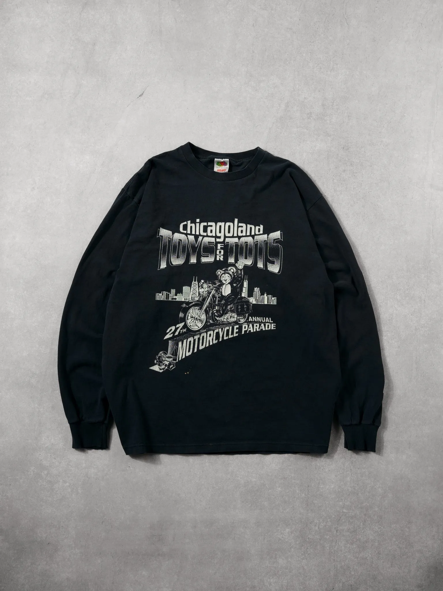 Vintage 90s Black Chicagoland Toys for Tots Motorcycle Parade Longsleeve (L) sold by Rebalance Vintage