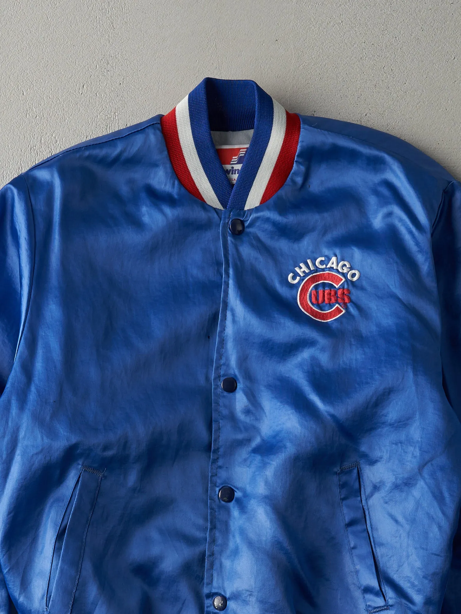 Vintage 80s Blue Chicago Cubs Satin Bomber Jacket (S) sold by Rebalance Vintage product image thumbnail 2