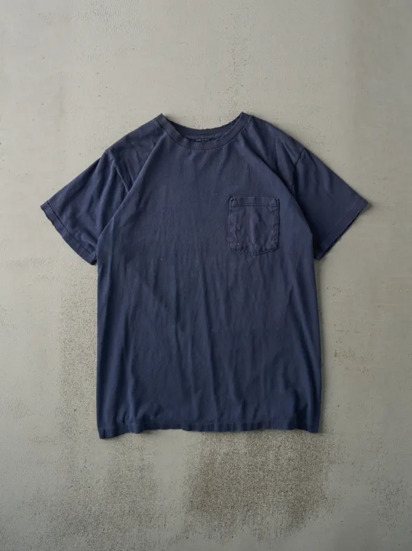 Vintage 90s Navy Blue Blank Single Stitch Pocket Tee (M) sold by Rebalance Vintage
