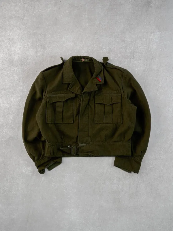 Vintage 90s Moss Green Army Knit Collared Utility Cropped Button Up (M) sold by Rebalance Vintage
