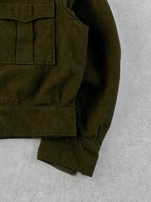 Vintage 90s Moss Green Army Knit Collared Utility Cropped Button Up (M) sold by Rebalance Vintage product image thumbnail 3