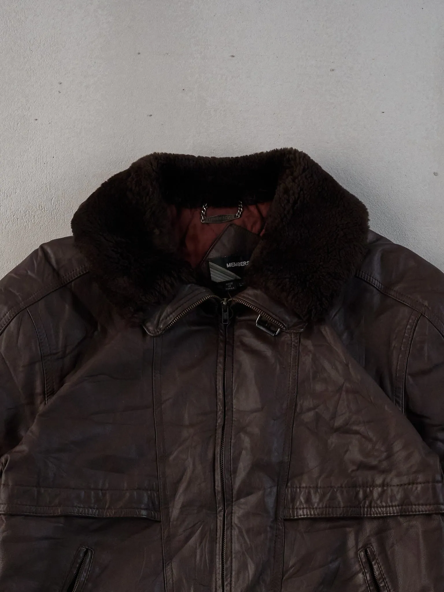 Vintage 80s Dark Brown Member Only Sherpa Collar Leather Jacket (M) sold by Rebalance Vintage product image thumbnail 2