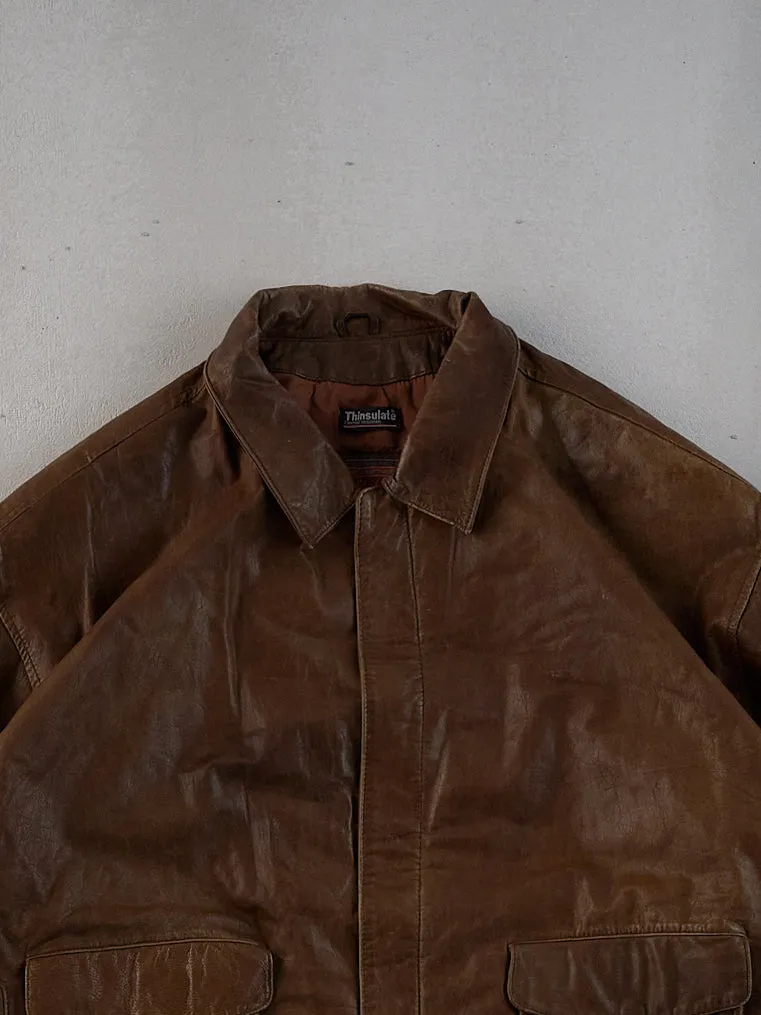 Vintage 90s Brown Adventure Bound Collared Leather Jacket (XL) sold by Rebalance Vintage product image thumbnail 2