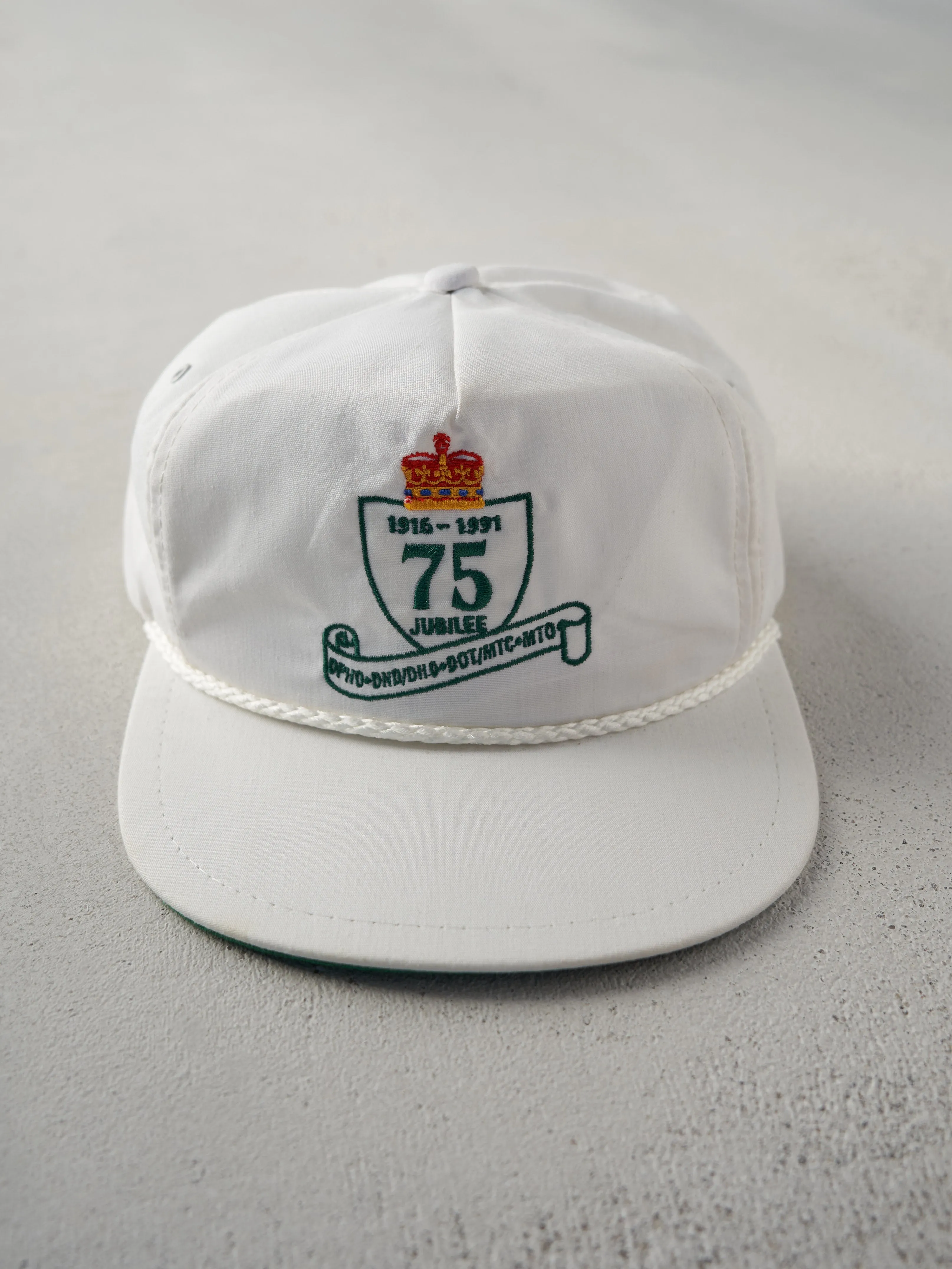 Vintage 91' White 75th Jubilee Embroidered Snap Back Hat sold by Rebalance Vintage