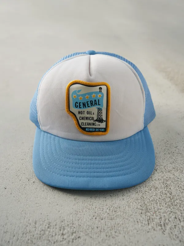 Vintage 80s Blue & White General Hot Oil & Chemical Cleaning Foam Trucker Hat sold by Rebalance Vintage