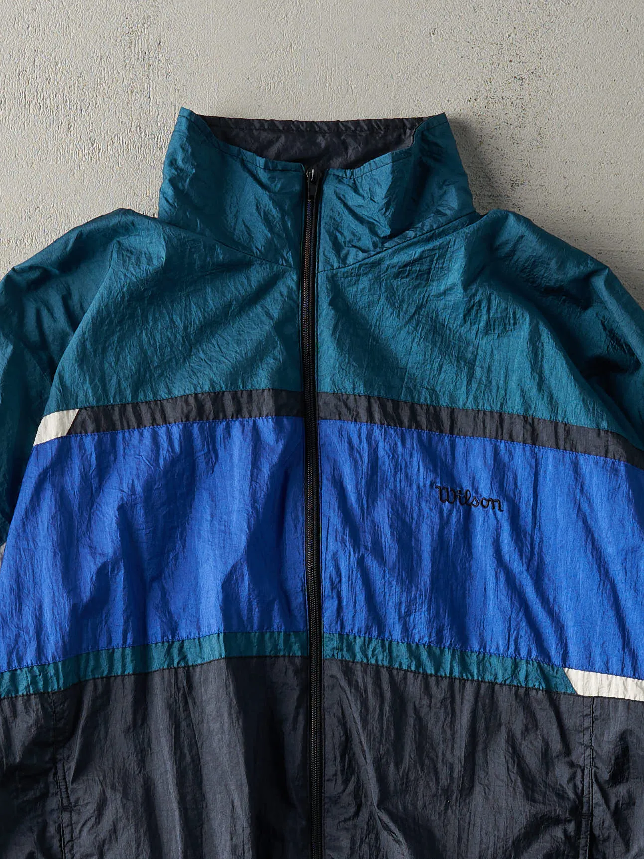 Vintage 90s Green, Blue & Black Wilson Windbreaker Jacket (L) sold by Rebalance Vintage product image thumbnail 3