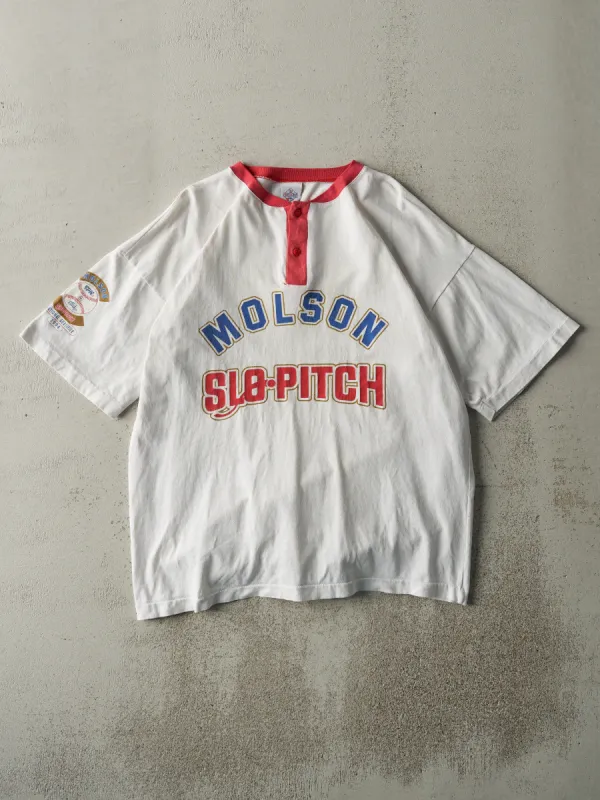 Vintage 94' White Molson Slo-Pitch National Qualifier Quarter Button Tee (M/L) sold by Rebalance Vintage