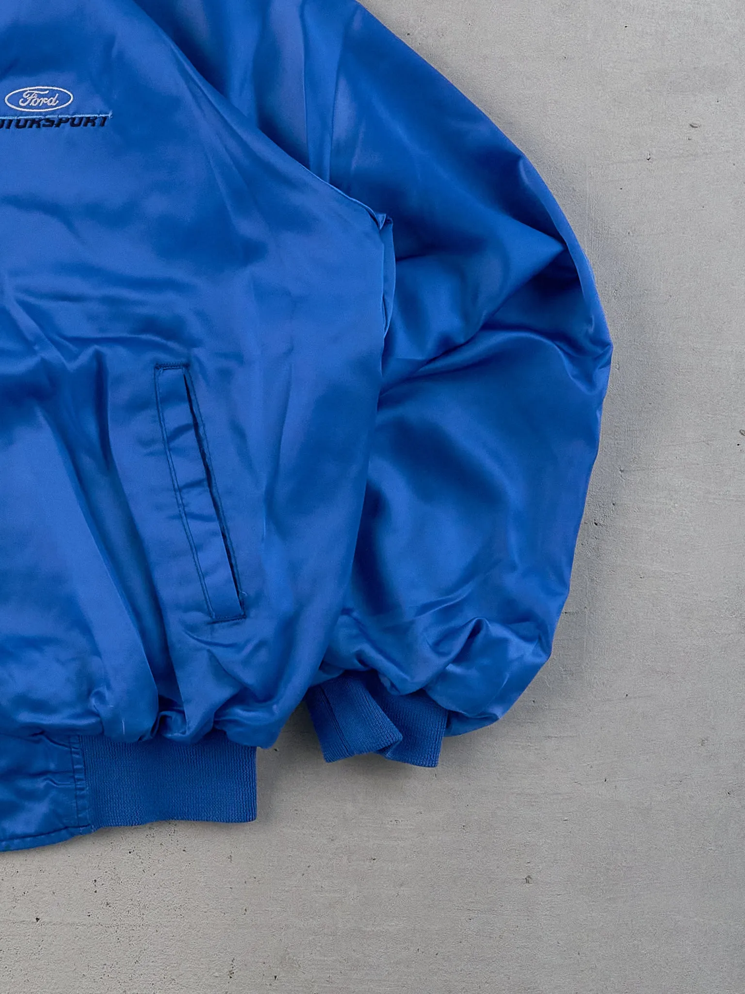 Vintage 90s Blue Ford Motorsports Satin Bomber Jacket (M) sold by Rebalance Vintage product image thumbnail 4