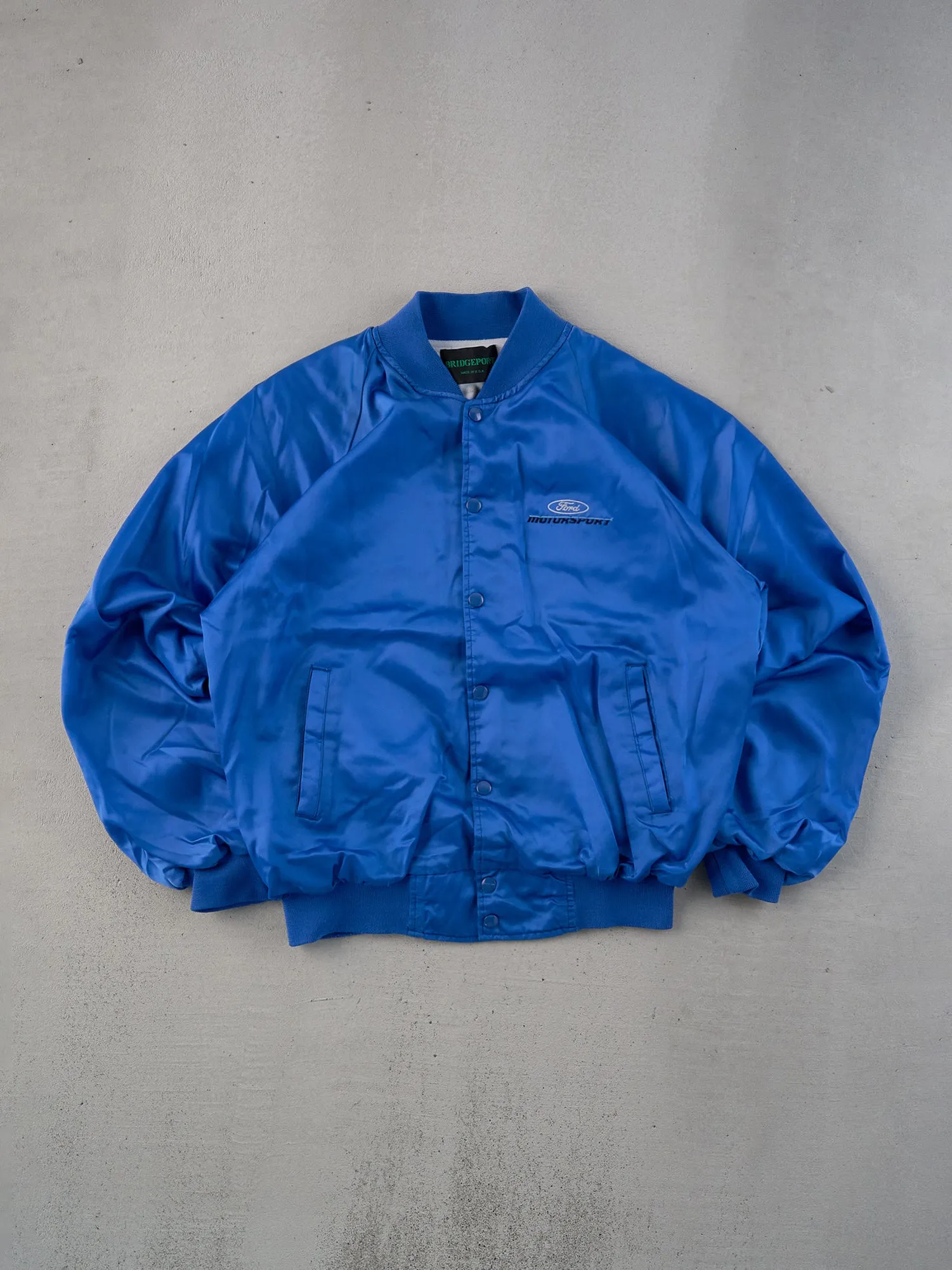 Vintage 90s Blue Ford Motorsports Satin Bomber Jacket (M) sold by Rebalance Vintage