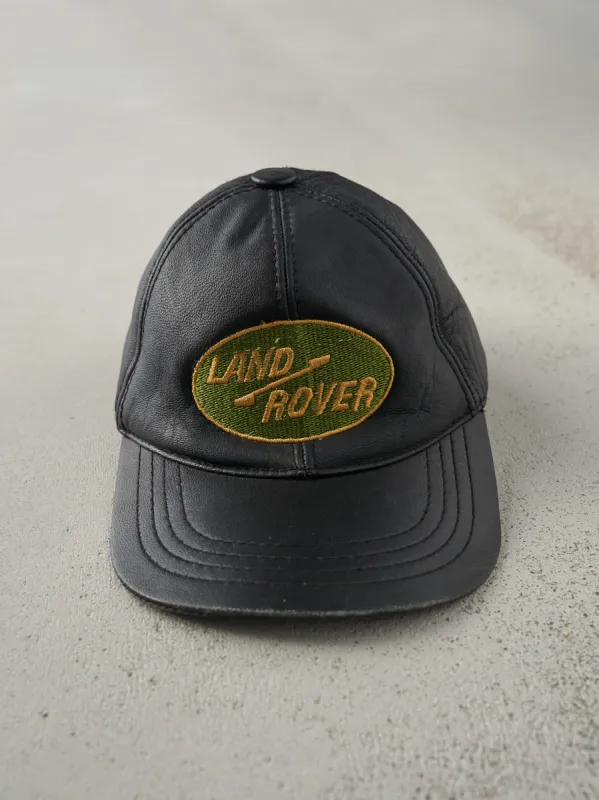 Vintage 90s Black Embroidered Land Rover Leather Velcro Back Hat sold by Rebalance Vintage