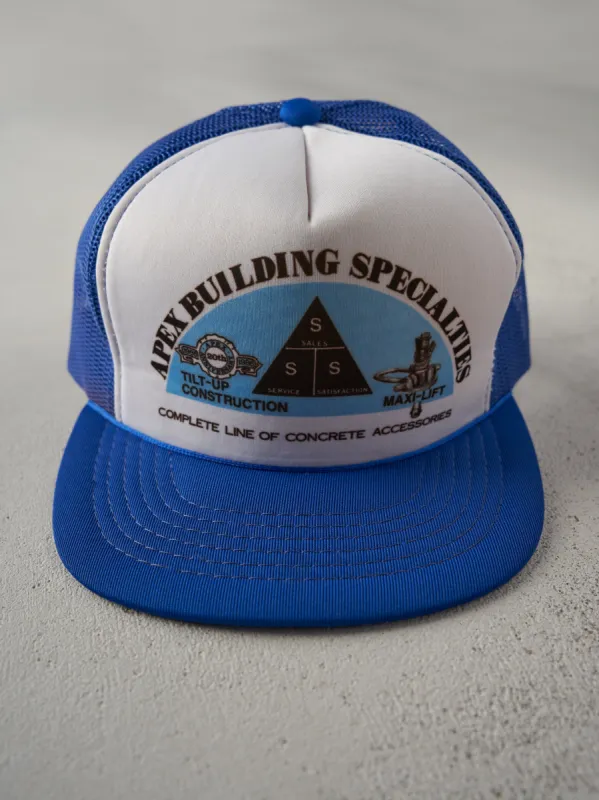 Vintage 80s Blue Apex Building Specialties Foam Trucker Hat sold by Rebalance Vintage