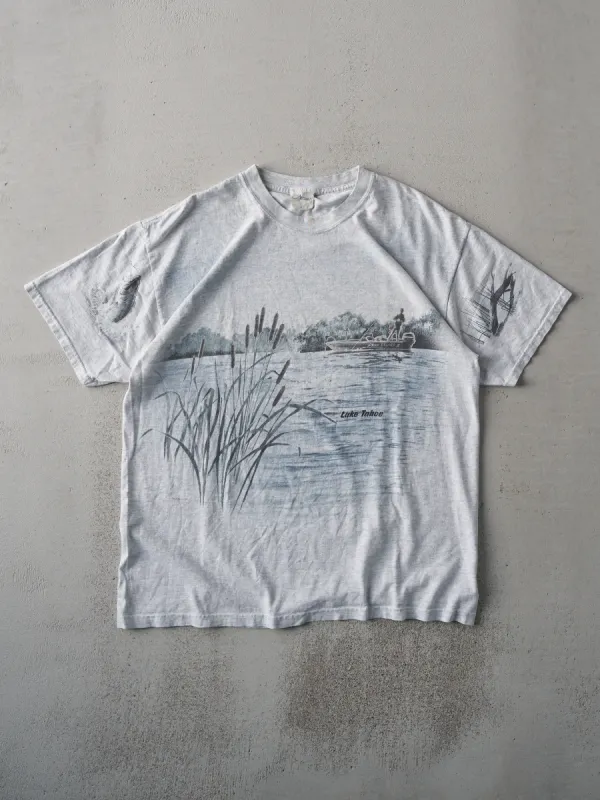 Vintage 90s Light Grey Lake Tahoe Nature Tee (M) sold by Rebalance Vintage