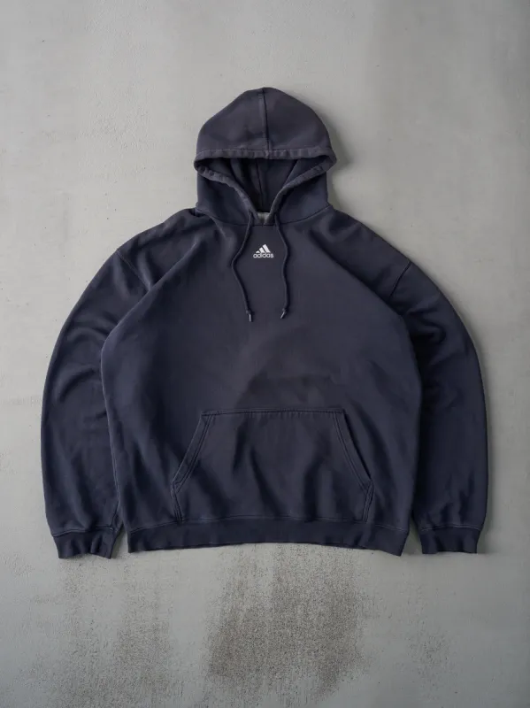 Vintage 90s Faded Navy Adidas Centre Emblem Hoodie (XL) sold by Rebalance Vintage