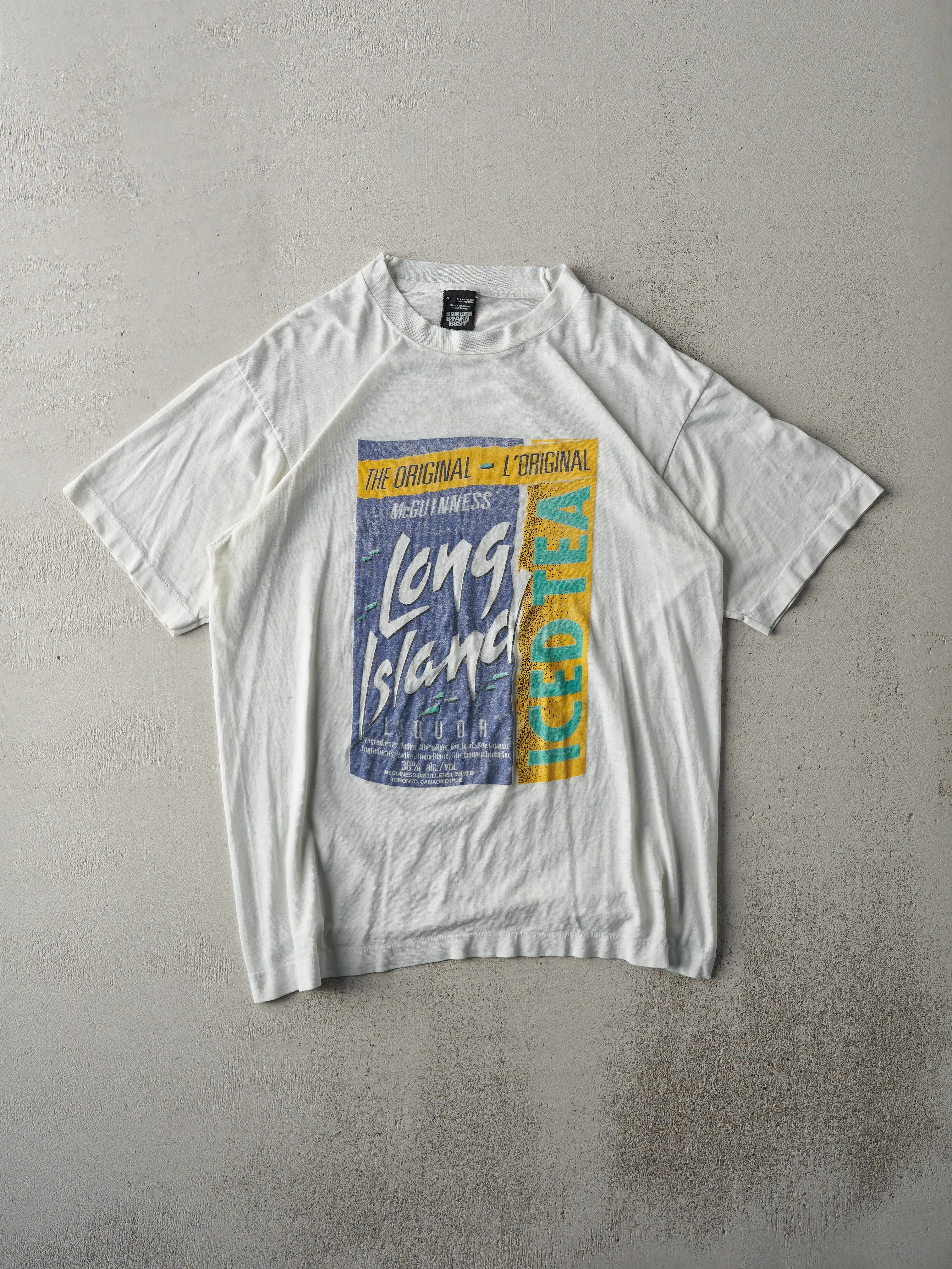 Vintage 80s White Long Island Iced Tea Single Stitch Tee (S/M) sold by Rebalance Vintage