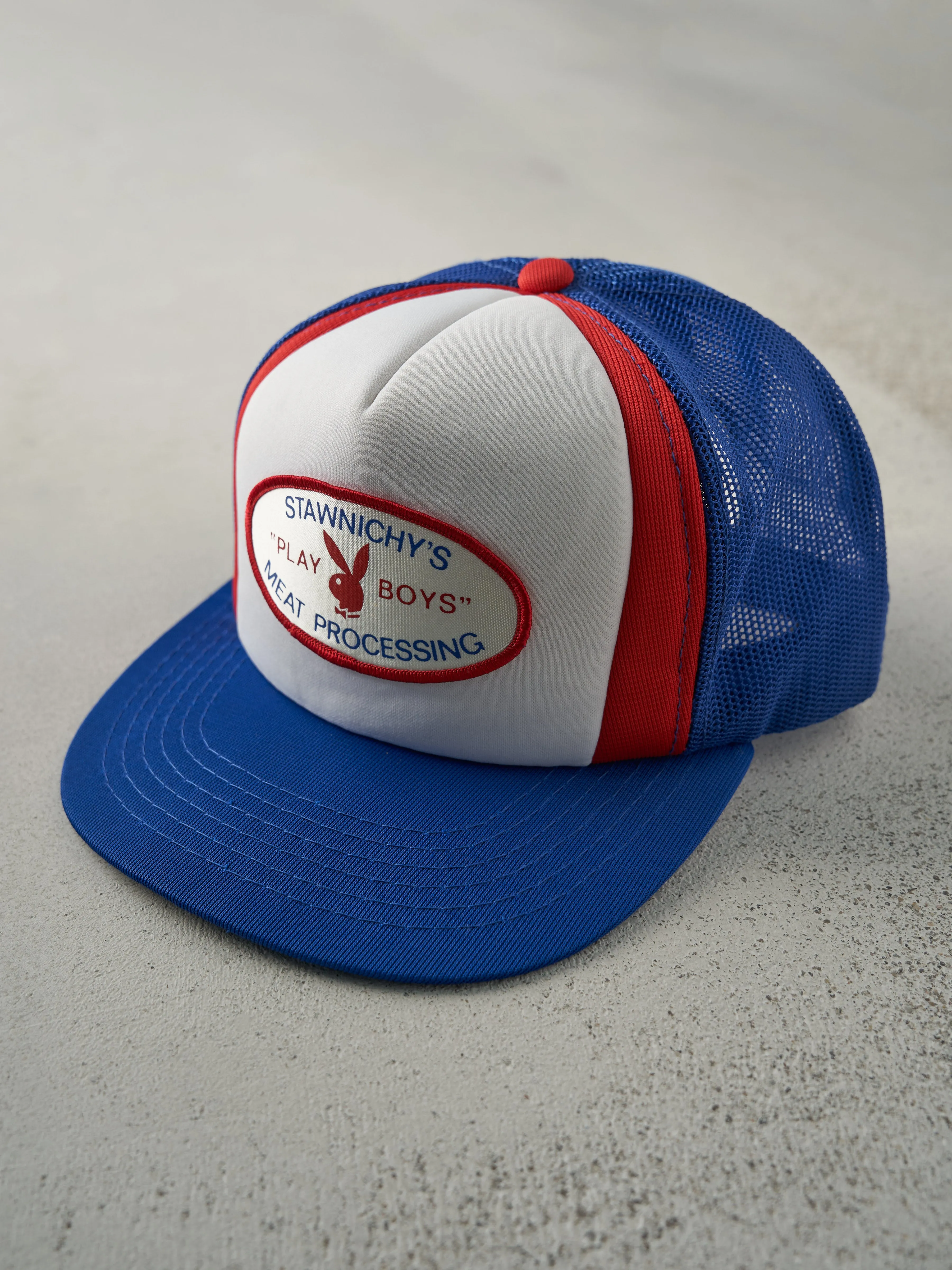 Vintage 90s Blue, Red & White "Play Boys" Foam Trucker Hat sold by Rebalance Vintage product image thumbnail 2