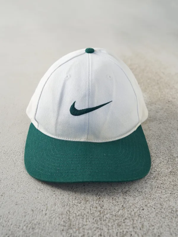 Vintage 90s White & Green Embroidered Nike Snapback Hat sold by Rebalance Vintage
